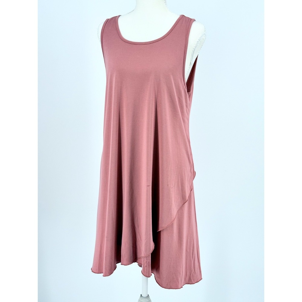 Dusty Rose Bamboo Blend Tiered Ruffle Tank Dress Womens Large Aryeh